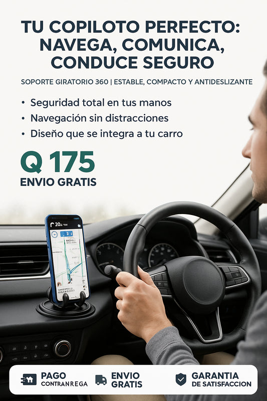 Soporte Giratorio 360° para Teléfono de Carro | Estable, Compacto y Antideslizante 🚗📱