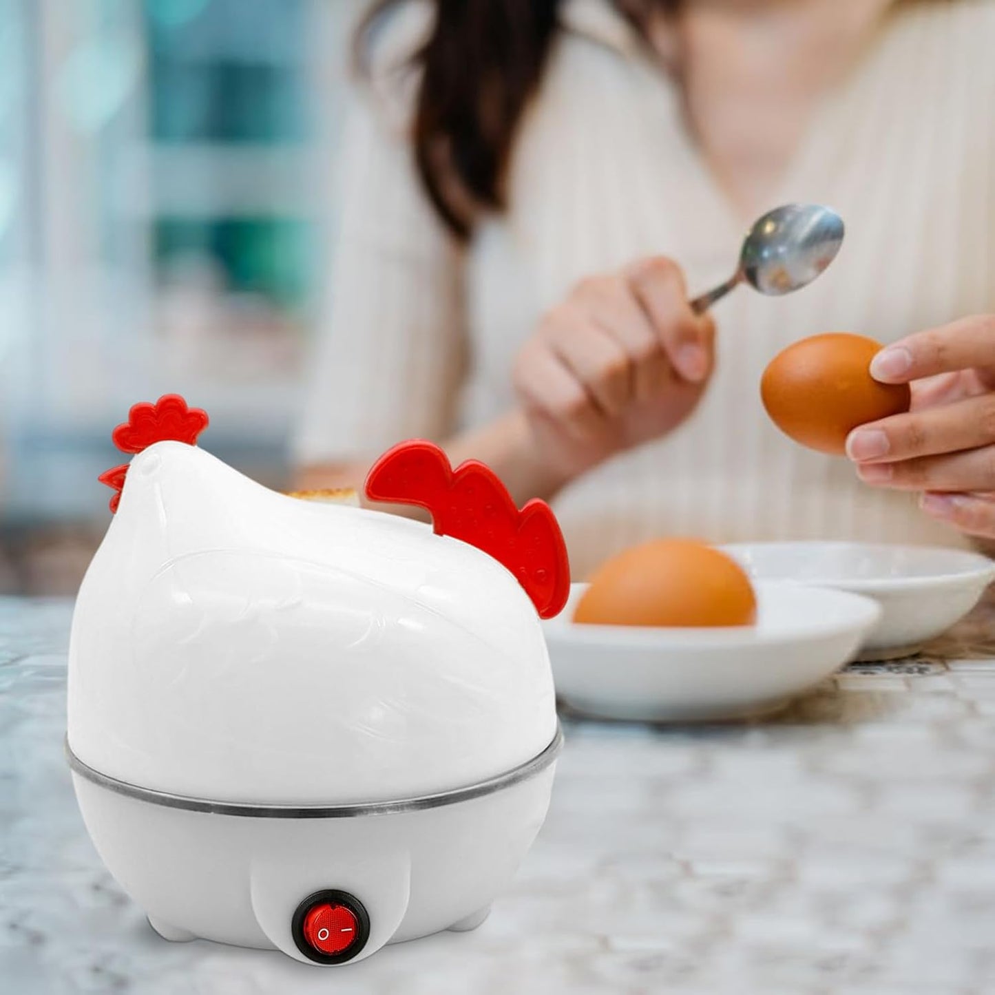 Hervidor de Huevos Eléctrico en Forma de Pollo | Cocina Rápida para 7 Huevos al Vapor o Duros