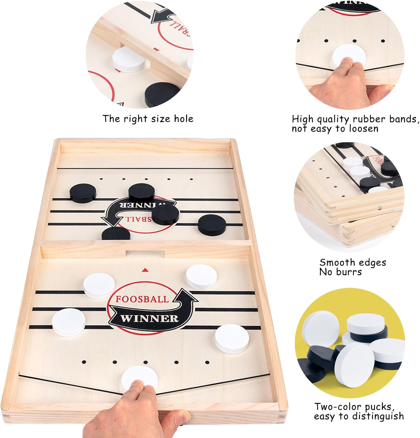 Juego de Mesa Hockey de Madera | Fast Sling Puck 2 Jugadores – Diversión Rápida para Niños y Adultos