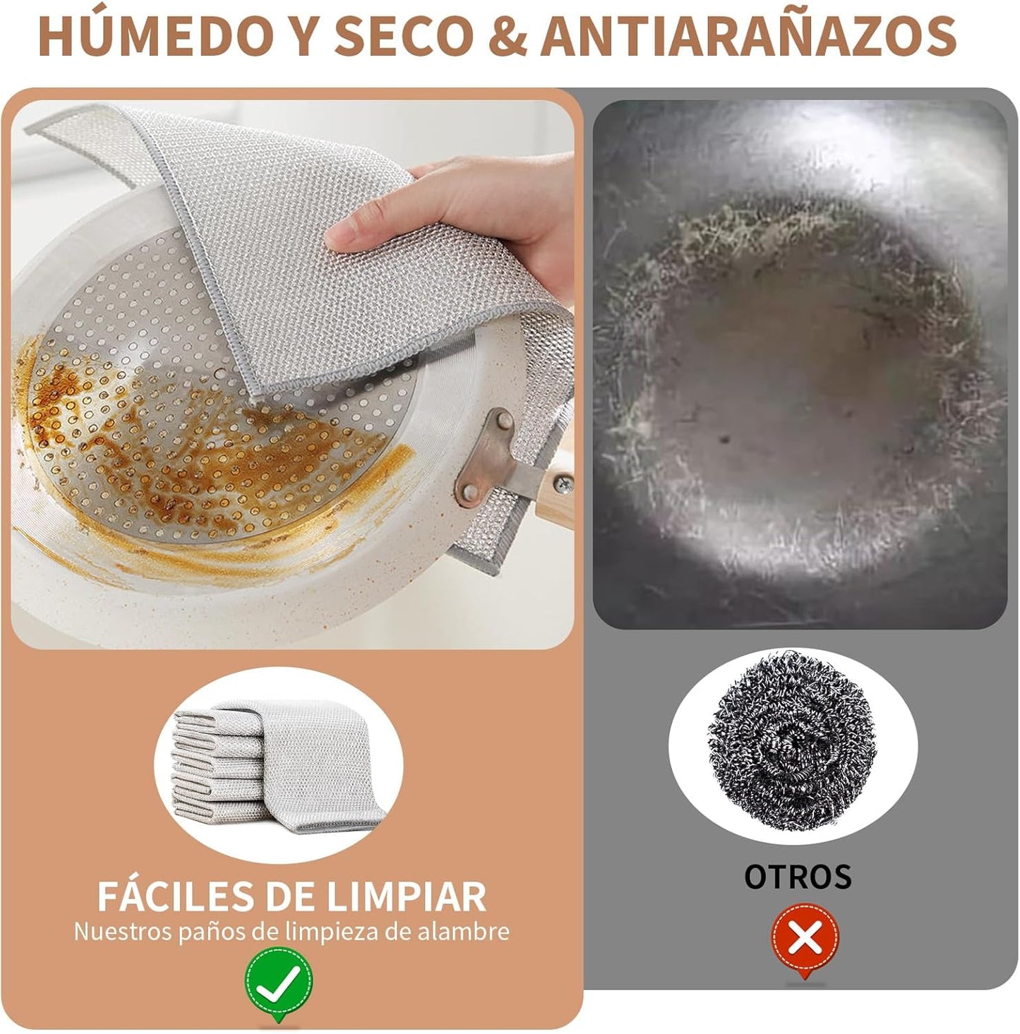 Trapos de Alambre Multiusos Antirayones | Limpieza Eficiente en Platos, Ollas y Más (Pack x5)