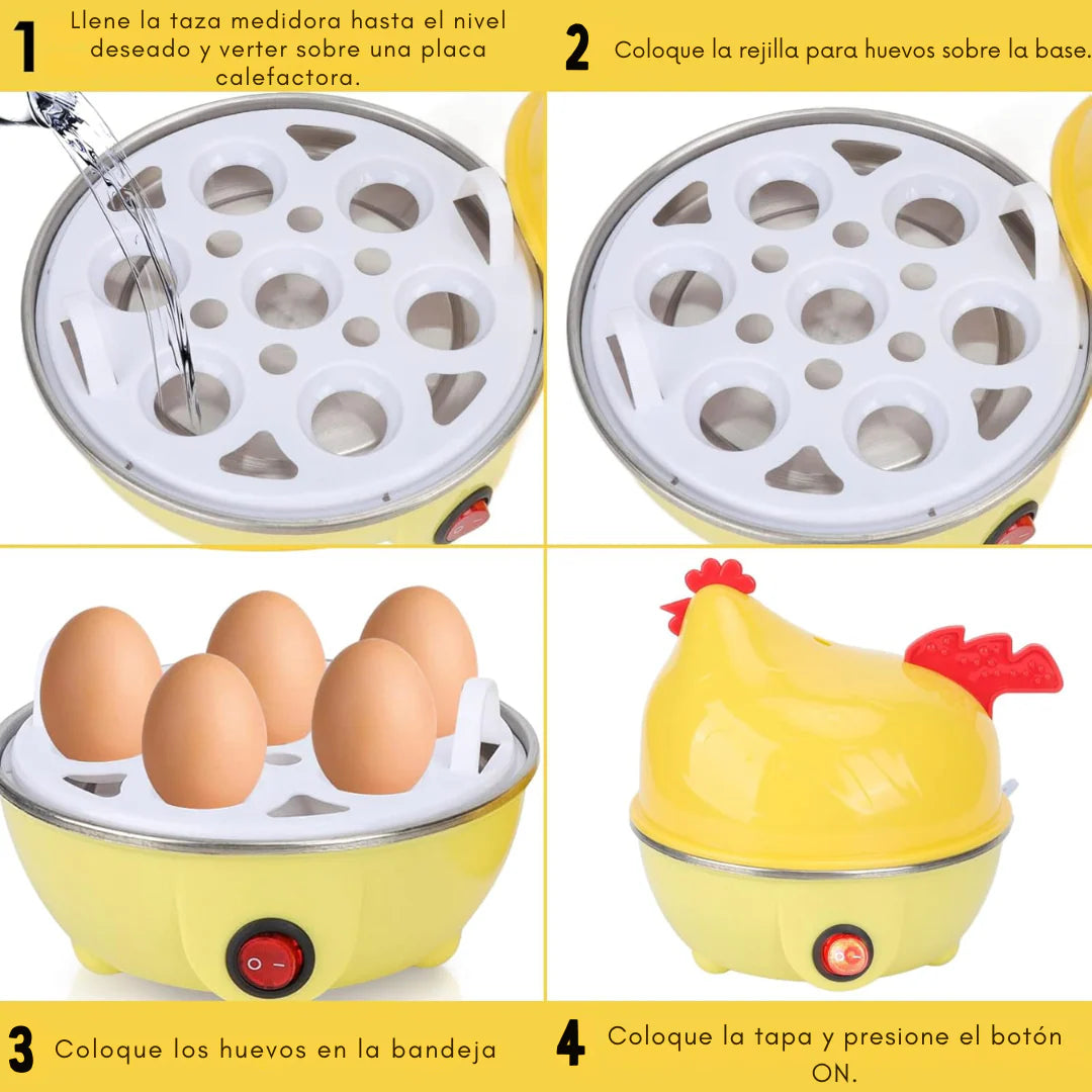 Hervidor de Huevos Eléctrico en Forma de Pollo | Cocina Rápida para 7 Huevos al Vapor o Duros