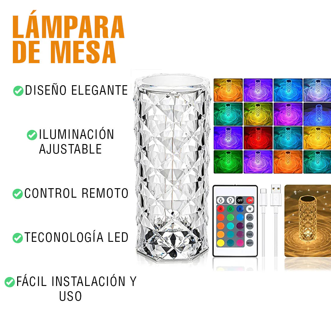 Lámpara LED Decorativa Efecto Cristal – 16 Colores, Recargable y con Control Remoto 💎