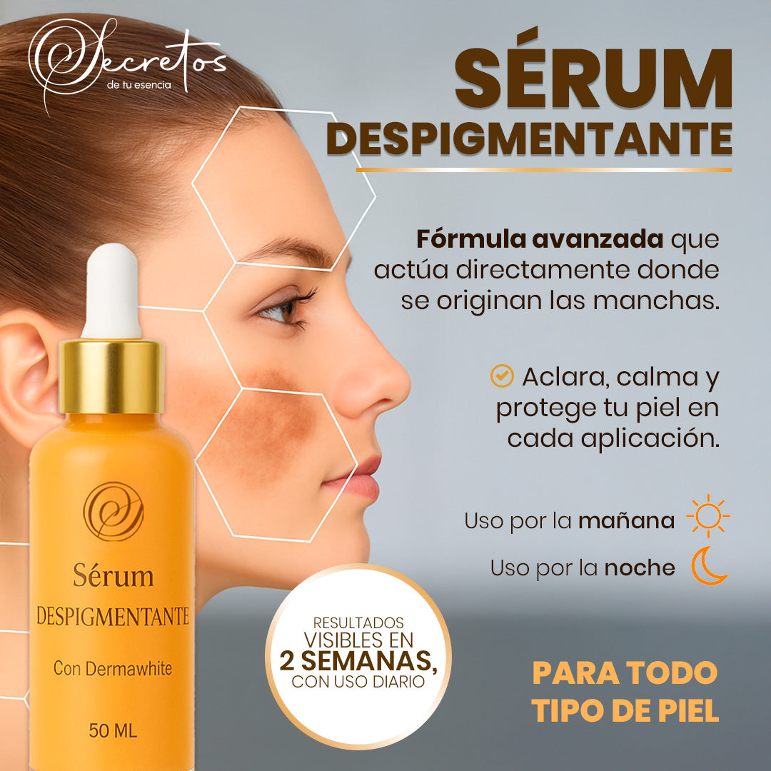 Sérum Despigmentante Facial Dermawhite SECRETOS – Elimina Manchas en 2 Semanas, Aclara e Ilumina la Piel