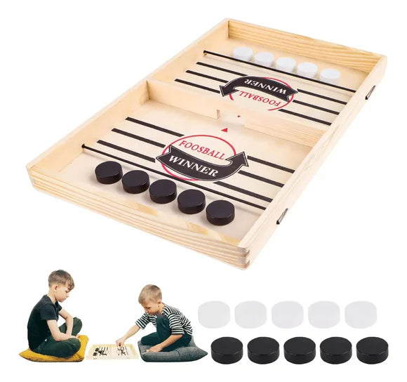 Juego de Mesa Hockey de Madera | Fast Sling Puck 2 Jugadores – Diversión Rápida para Niños y Adultos