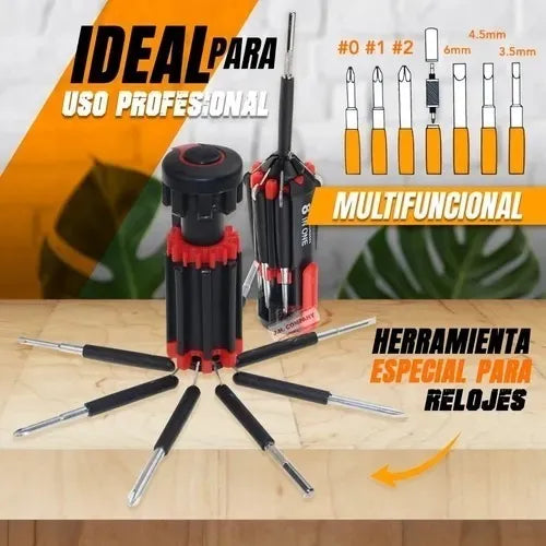 Destornillador 8 en 1 Multiusos con Luz LED 🔧 Práctico, Compacto y Plegable