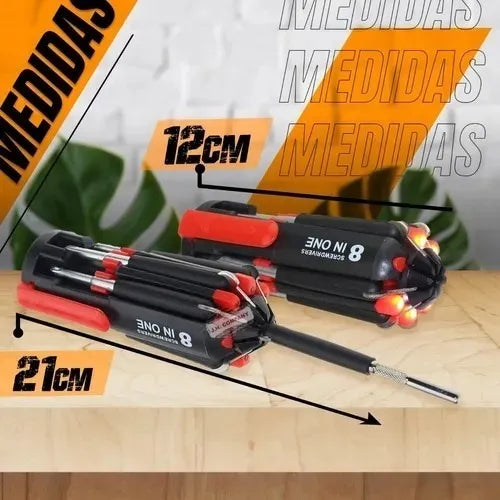 Destornillador 8 en 1 Multiusos con Luz LED 🔧 Práctico, Compacto y Plegable
