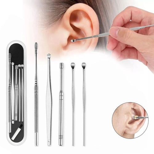 Limpiador de Oídos Profesional de Acero Inoxidable | Kit 6 en 1 Anticerumen Seguro y Reutilizable + Envío GRATIS