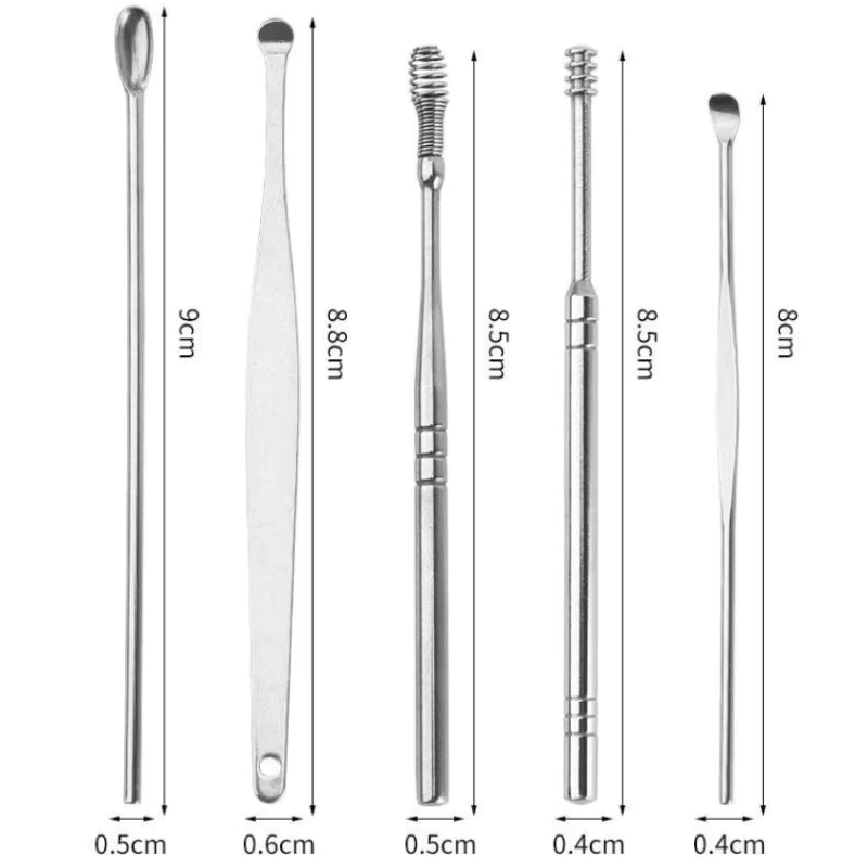 Limpiador de Oídos Profesional de Acero Inoxidable | Kit 6 en 1 Anticerumen Seguro y Reutilizable + Envío GRATIS
