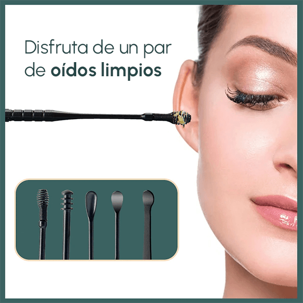 Limpiador de Oídos Profesional de Acero Inoxidable | Kit 6 en 1 Anticerumen Seguro y Reutilizable + Envío GRATIS
