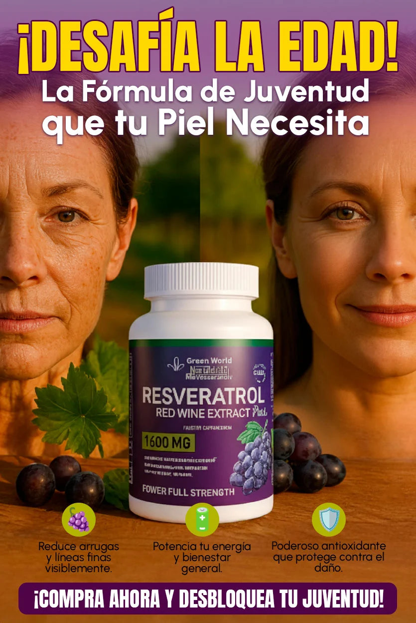 Paga 1 Lleva 2 Resveratrol Plus 1600mg | Antioxidante Natural para Rejuvenecer Células y Proteger el Corazón