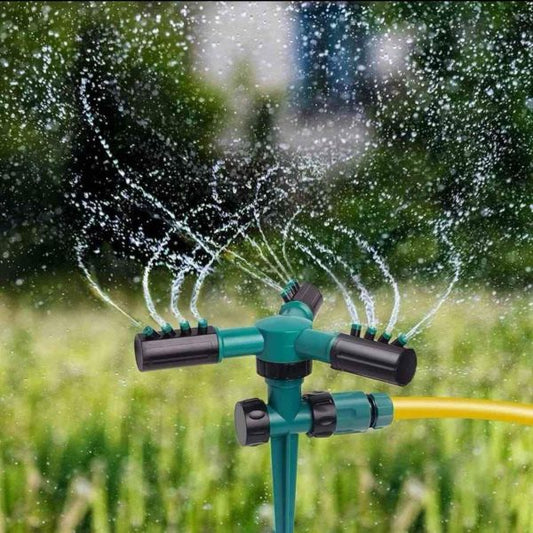 Aspersor de Jardín 360° Automático – Riego Uniforme, Ahorra Agua y Cubre Más Área Fácilmente