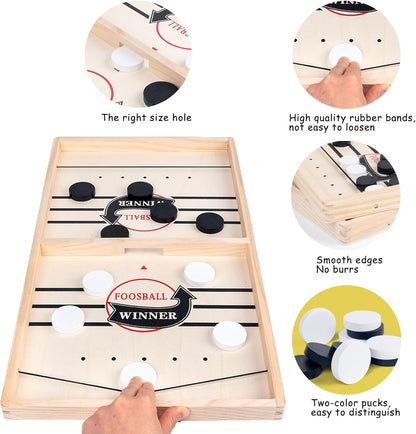 Juego de Mesa Hockey de Madera | Fast Sling Puck 2 Jugadores – Diversión Rápida para Niños y Adultos
