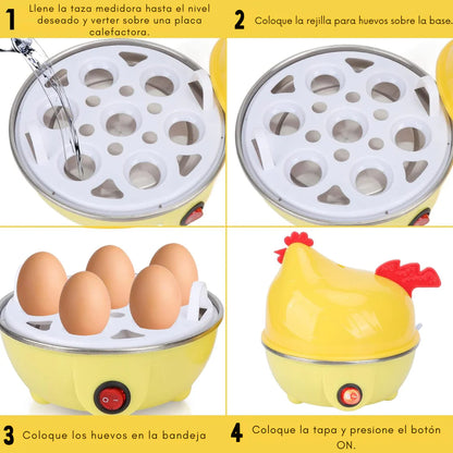 Hervidor de Huevos Eléctrico en Forma de Pollo | Cocina Rápida para 7 Huevos al Vapor o Duros
