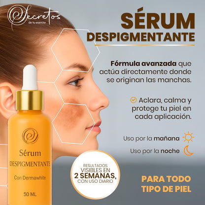 Sérum Despigmentante Facial Dermawhite SECRETOS – Elimina Manchas en 2 Semanas, Aclara e Ilumina la Piel