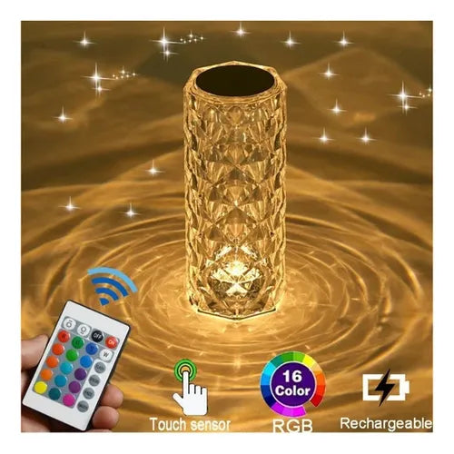 Lámpara LED Decorativa Efecto Cristal – 16 Colores, Recargable y con Control Remoto 💎