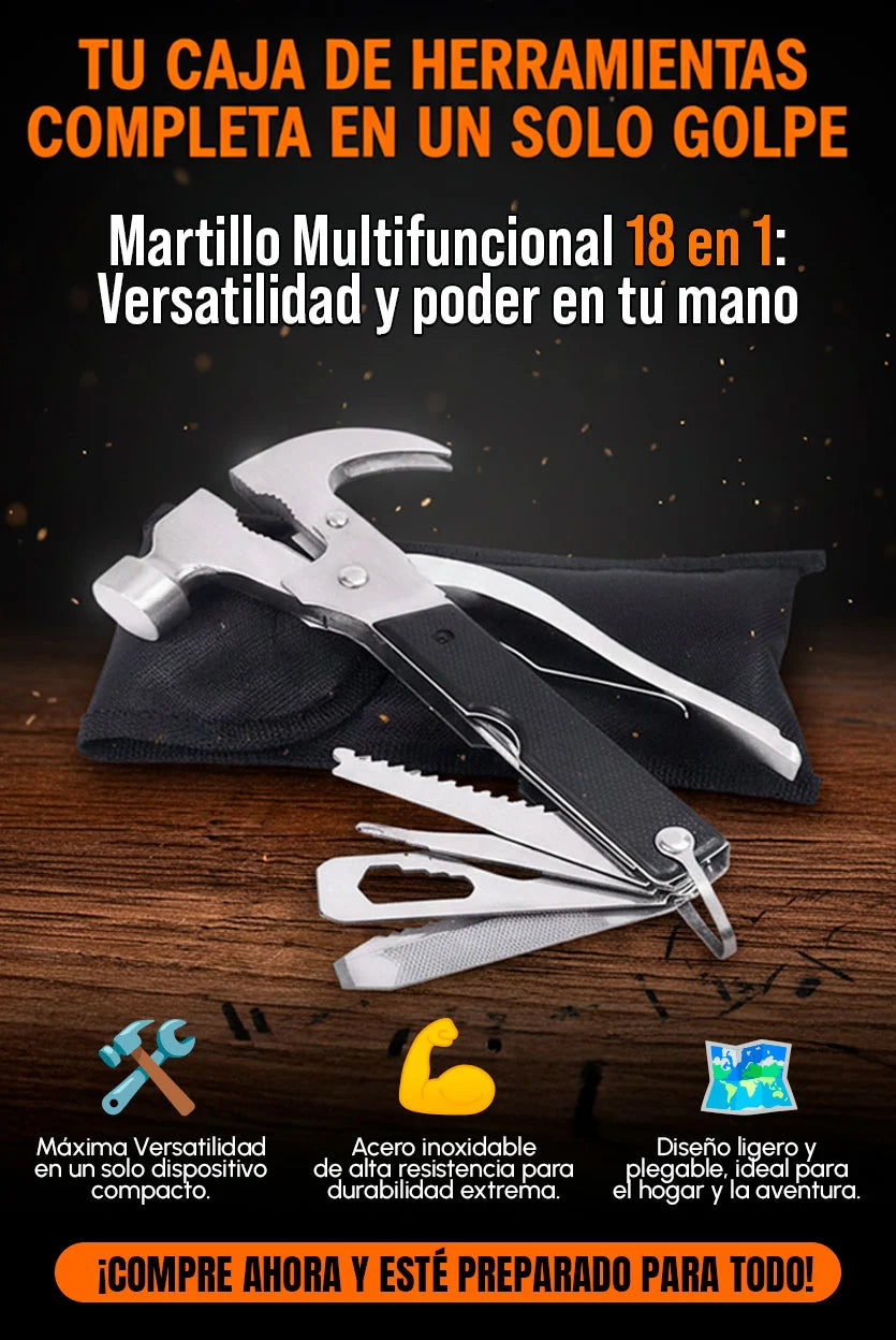 Martillo Multiusos 18 en 1: La Herramienta Esencial para Cada Tarea | ¡Tu Solución Todo en Uno!