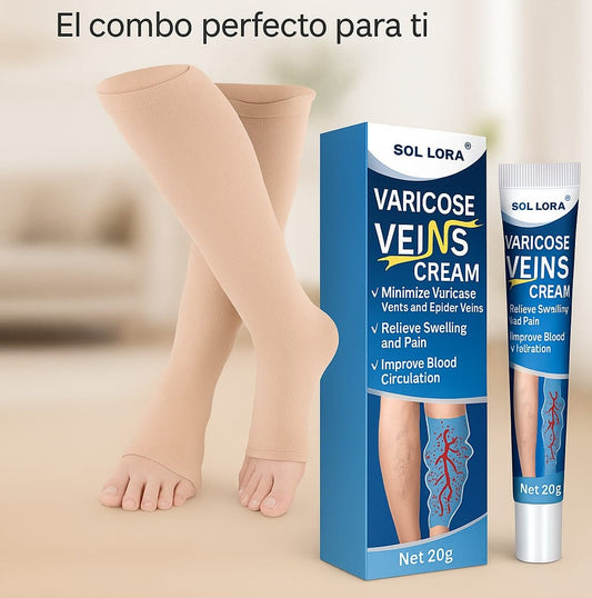 Combo Medias de Compresión + Gel Antivárices VEINS | Alivio Inmediato para Piernas Hinchadas y con Dolor