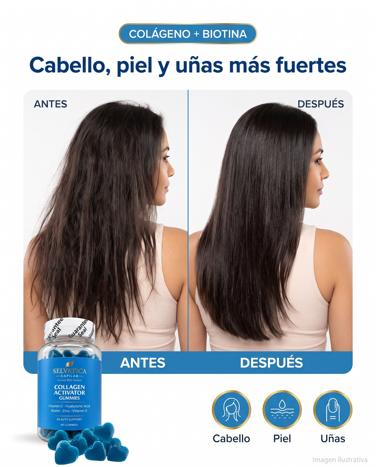 Selvatica, gomitas de colágeno para cabello, piel y uñas