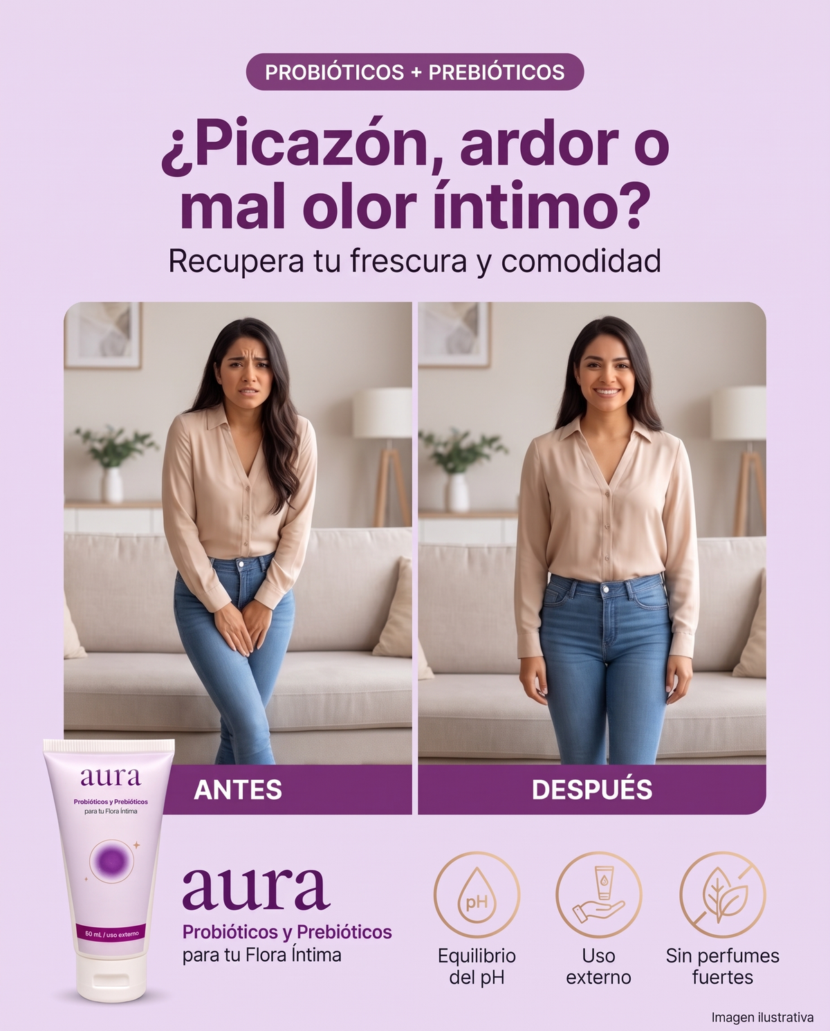 aura, crema íntima con probióticos y prebióticos