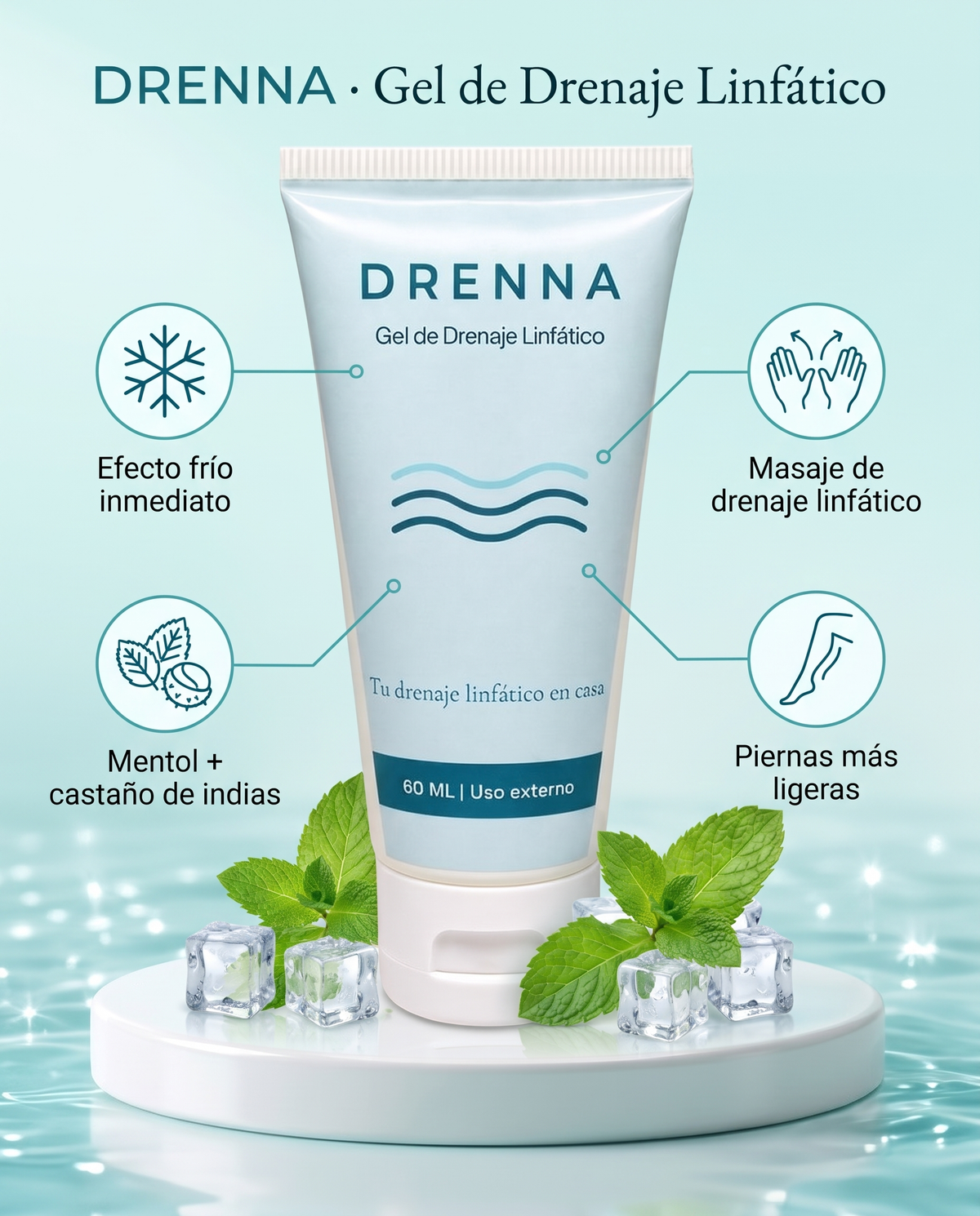 DRENNA, gel frío de drenaje linfático