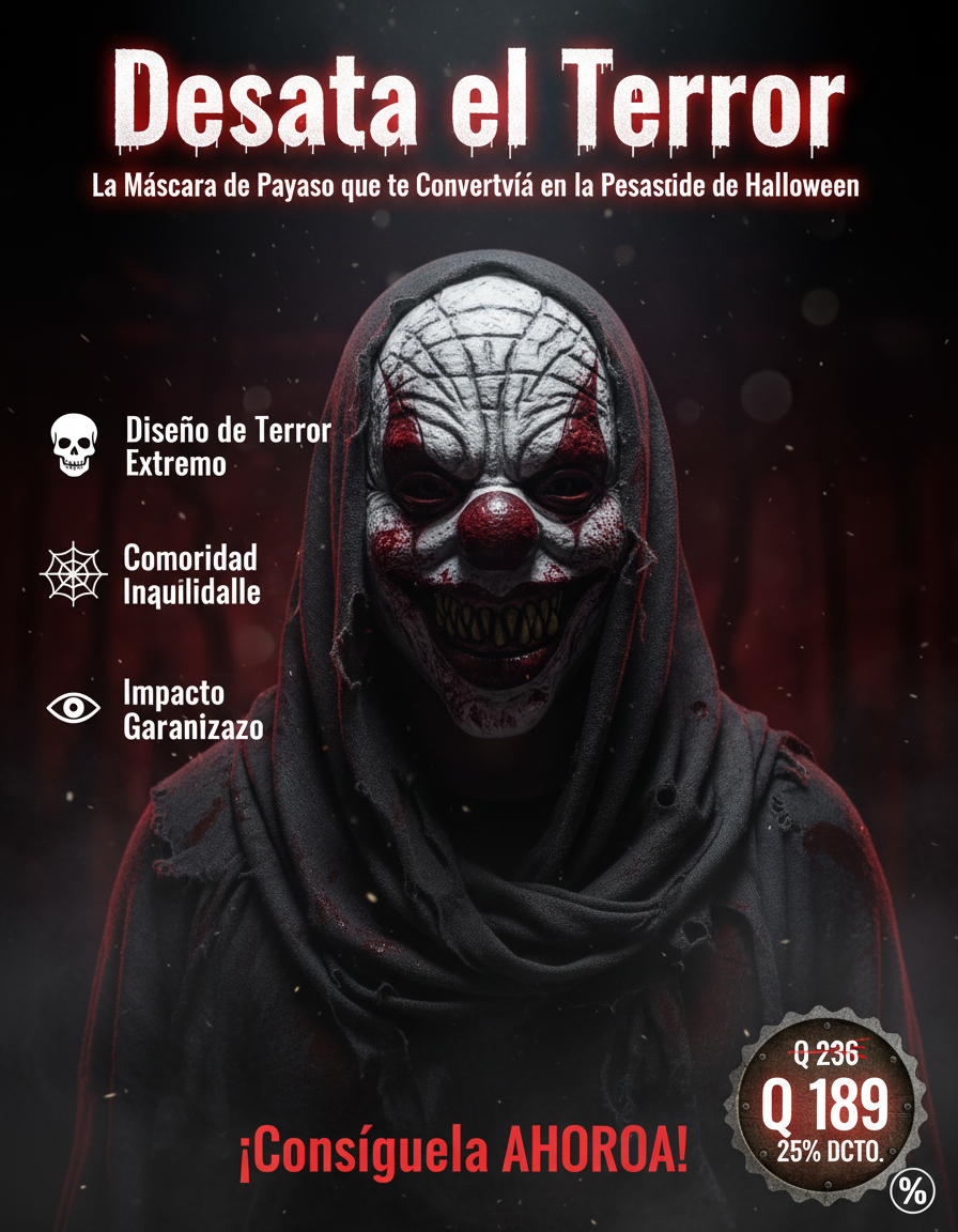 Máscara de Payaso Terrorífico Halloween 🎃 | Disfraz Realista y Escalofriante