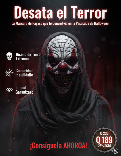 Máscara de Payaso Terrorífico Halloween 🎃 | Disfraz Realista y Escalofriante