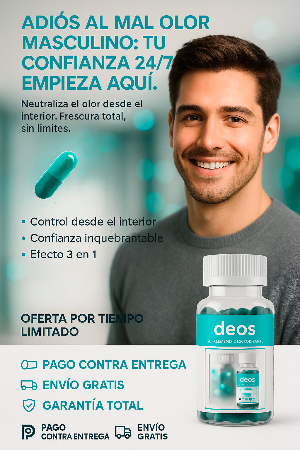 DEOS | Adiós al mal olor masculino: frescura 24/7 en una cápsula