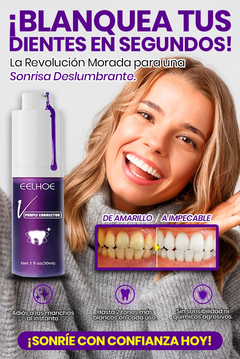 Paga 1 Lleva 2 Espuma Morada Blanqueadora™ Tecnología de corrección de color para dientes más blancos desde el primer uso.