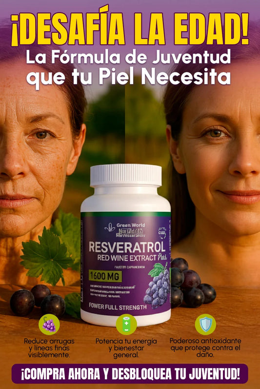 Paga 1 Lleva 2 Resveratrol Plus 1600mg | Antioxidante Natural para Rejuvenecer Células y Proteger el Corazón