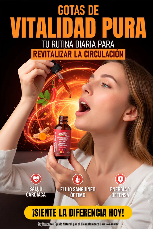 Vascu Glow Clean Nutra | Gotas Líquidas para Circulación, Energía y Corazón